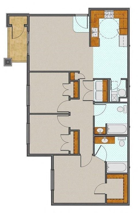 Floor plan for 3 beds, 2 baths, 1155 sqft